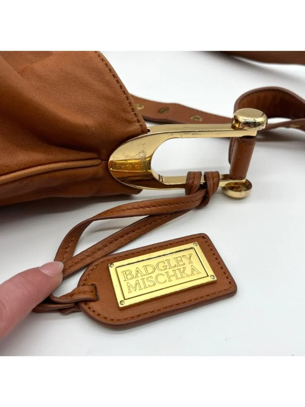 Badgley Mischka Acorn Brown Leather Hobo Bag